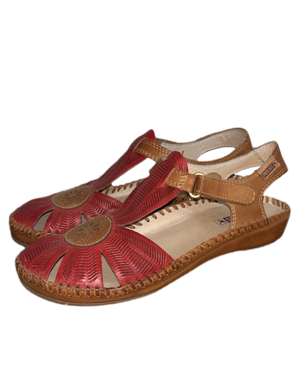 Pikolinos Puerto Vallarta red leather sandals women's size 38 7.5/8 closed toe